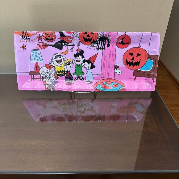 Peanuts Snoopy & Gang Halloween Party Pink 100% MELAMINE SERVING TRAY 19" x 8" - Picture 1 of 8